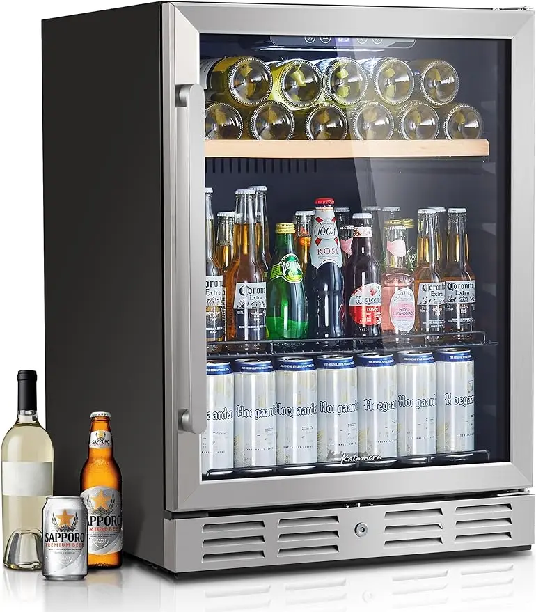 

120 Cans & 16 Bottles Capacity Wine Refrigerator Cooler- For Kitchen, Office or Bar with White Interior Light