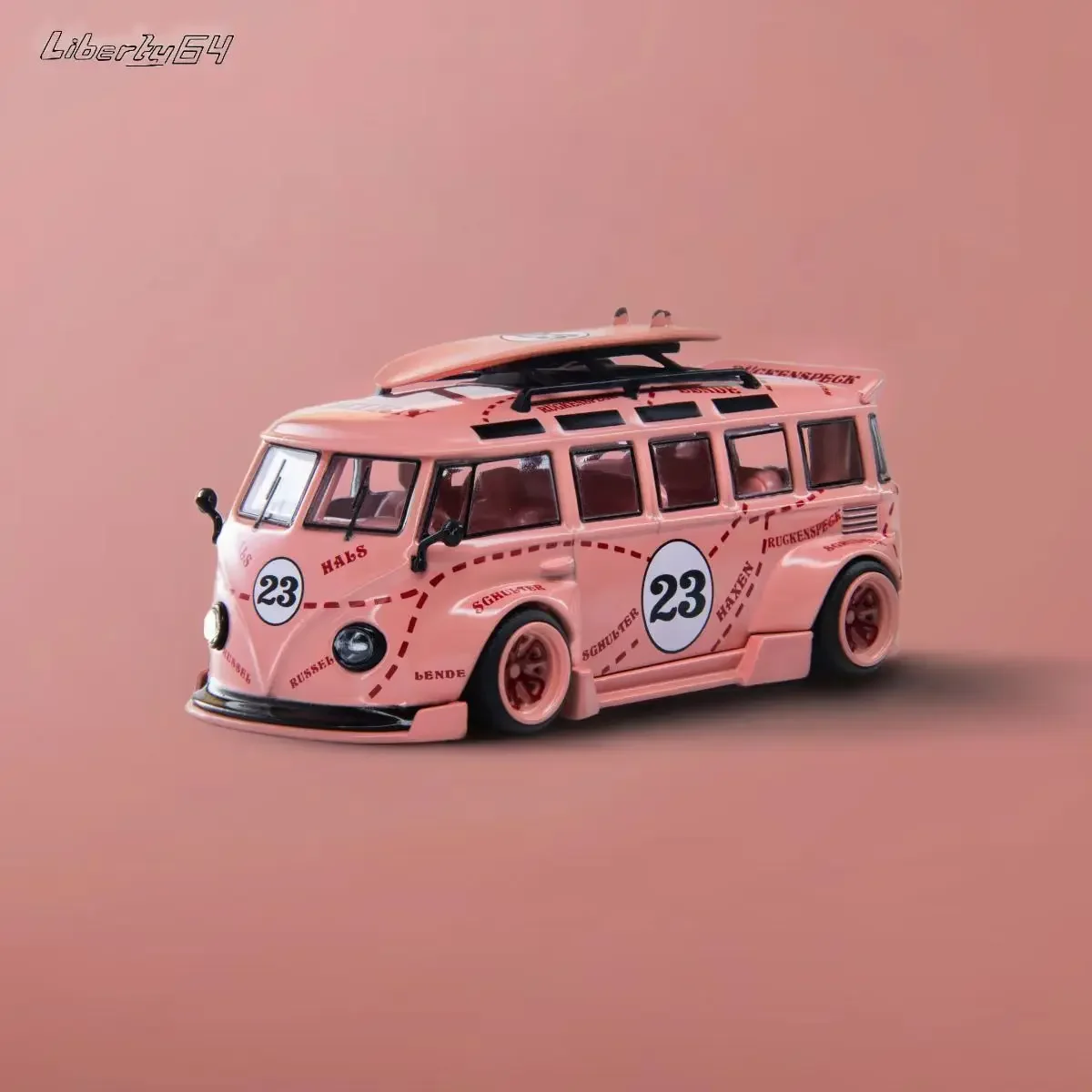 

Liberty64 1:64 Kombi T1 Modified Bus Pink Pig Diecast Diorama Car Model Collection Miniature Carros Toys