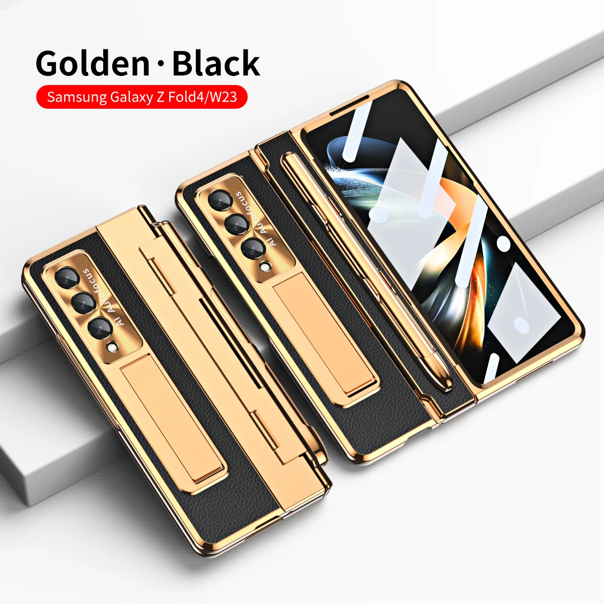 

Z Fold 5 Shield leather Case S pen slot For Samsung Galaxy Z Fold 4 Fold 3 5G Case Kickstand Glass Film Screen Protection Cover