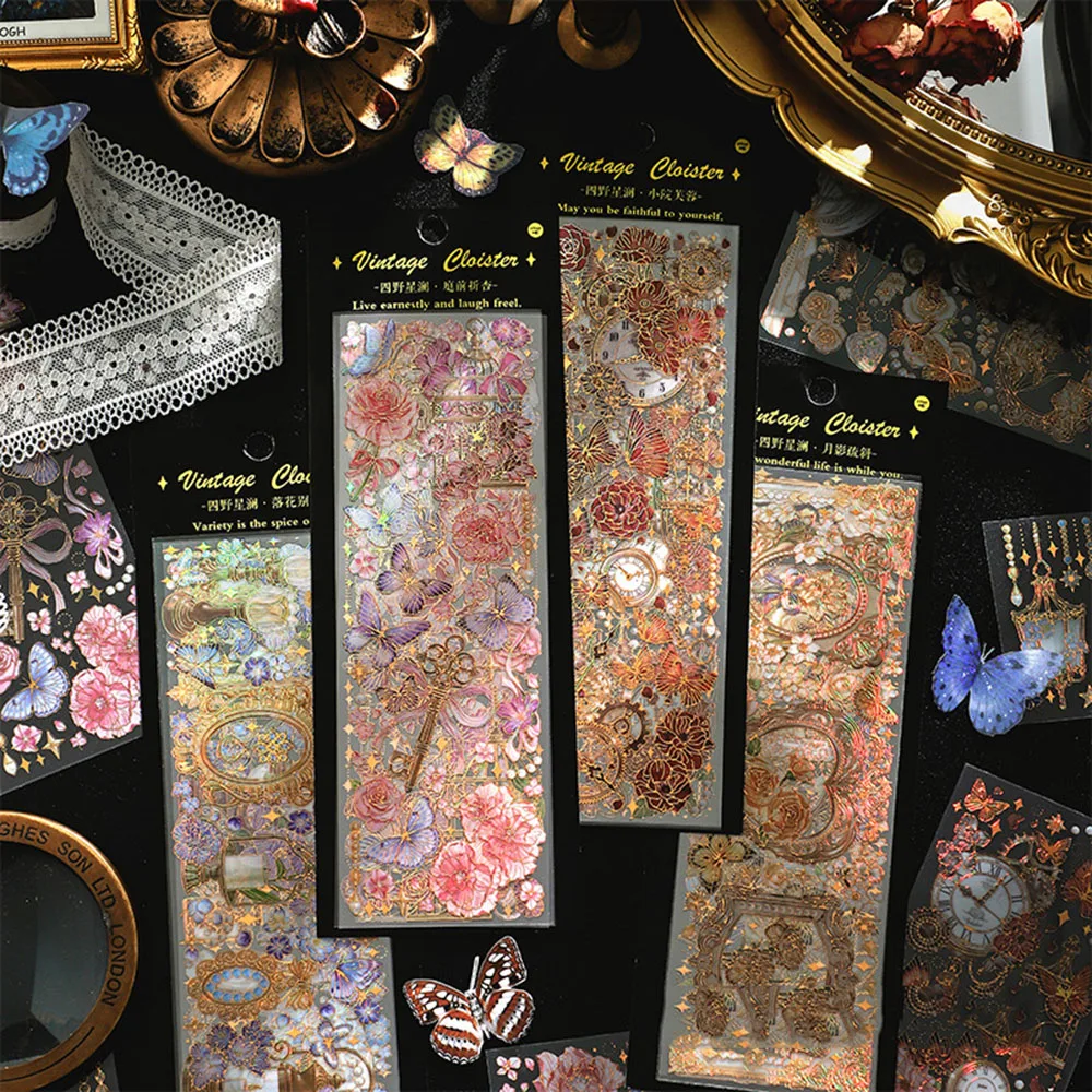 

3PCS Hot Stamping Stickers Butterfly Flowers Stickers Hand Account Materials Decorative Stationery Stickers DIY Decorative