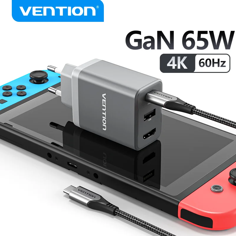 Vention 2 Pack Switch Dock Charger Per Nintendo Switch Pd 65W Gan Caricabatterie Rapido Per Tv 4K Hdmi Smartphone Android Iphone Portatile