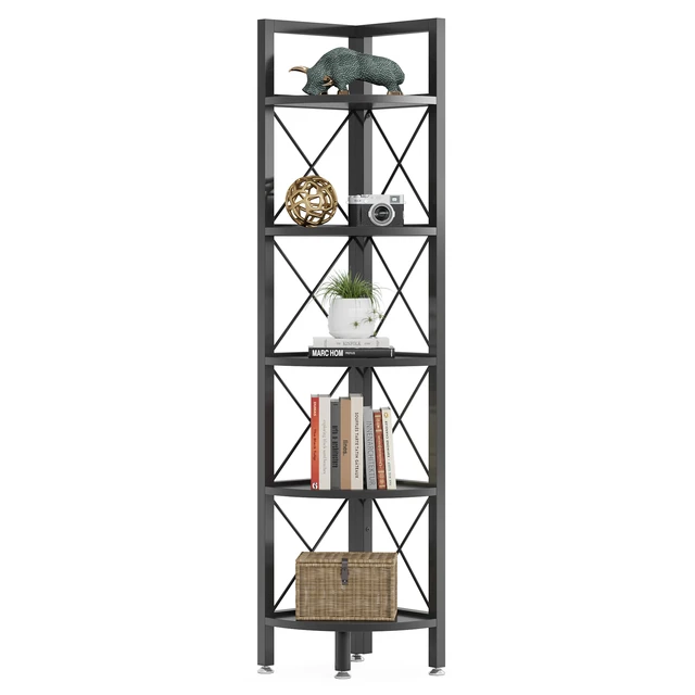 Tribesigns 5 Tier Corner Shelf Modern Corner Bookshelf Small Bookcase Storage Rack Plant Stand for Living Room Home Office Kitchen Small Space (White)