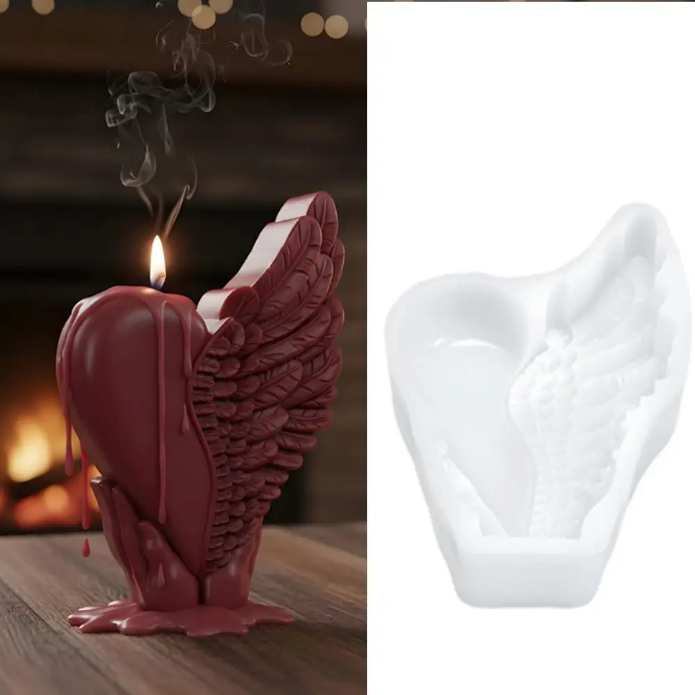 3D Love Wing Candle Mold Reusable Silicone Valentine's Day Handmade Soap Mold Non-stick DIY Gypsum Mold Cement