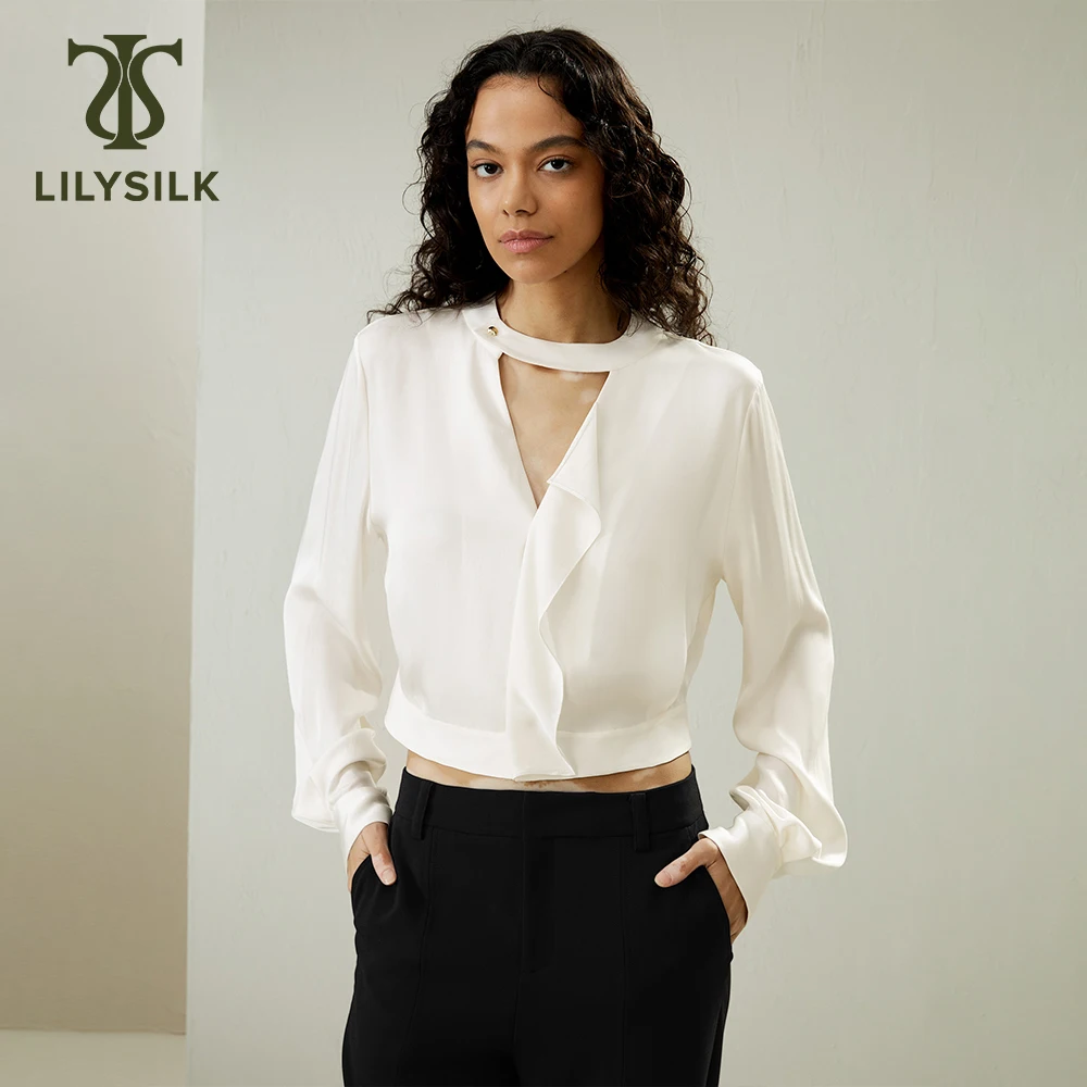 

LILYSILK Silk Blouse for Women 2024 New V Neck Collar Hollow Out Shirt 100% Double Joe Luxury Top Lady Essentials Free Shipping