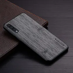 Luxury Bamboo Wood Pattern Leather Phone Case - Premium Design and Protection for A30S (Dark Gray)