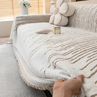 Fluffy Lines Stripes Jacquard Sofa Towel with Tassels, Double-side, for Living Room Camping Picnic Large Blanket Leisure Relax 1