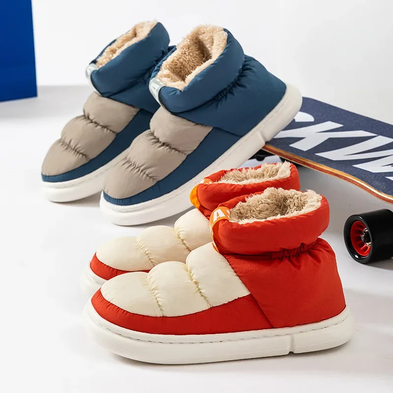 

Men Snow Boots Warm Plush Mens Sneakers Long Fur Ankle Botas Hombre Slip On Outdoor Leisure Shoes Men Women Flat Footwear2024