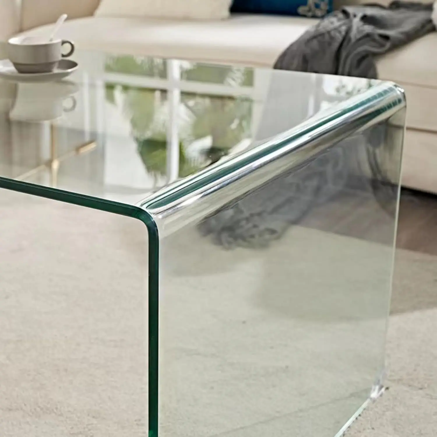 Meihua Tempered Glass Coffee Table for Living Room, Clear Center Table with 0.47 inch Tempered Glass, Transparent Modern Coffee