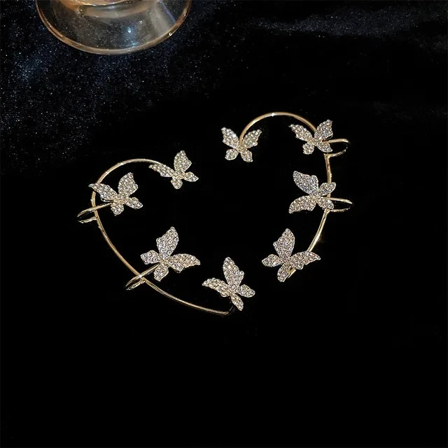 Ear Clip Earrings Gold Silver Color Metal Butterfly Ear Clips Without Piercing For Women Sparkling Zircon Ear Cuff Clip Earrings Wedding Jewelry