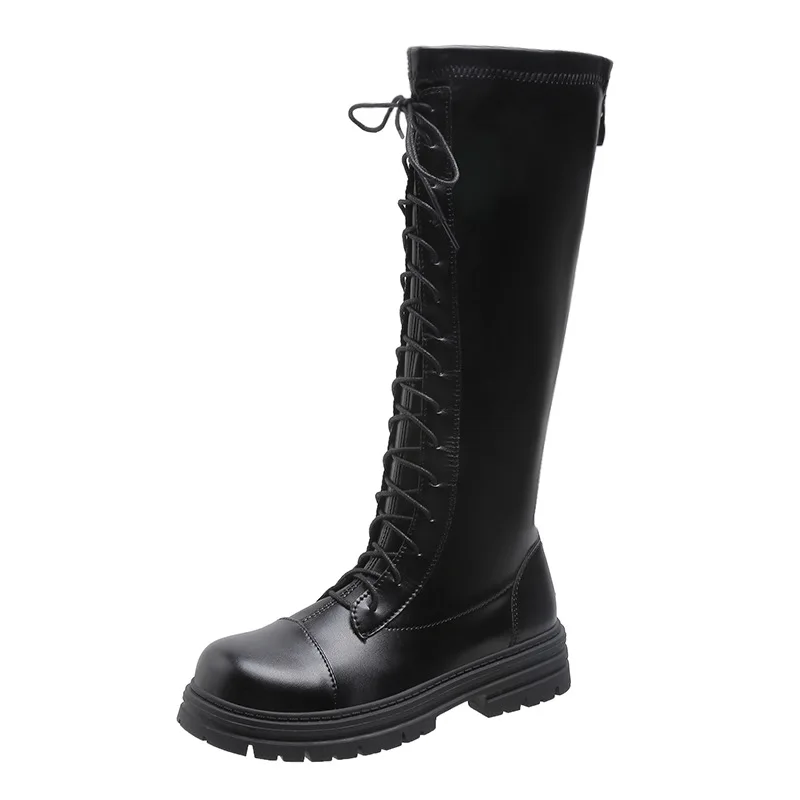 TSTCTB Women PU Leather Ankle Boots Female Round Toe Platform Block Mid Heel Lace-up Zipper Lady Short Boot Autumn Winter Shoes