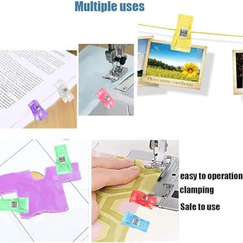 50개 바느질용 클립, 원단용 플라스틱 클립, 바느질 용품용 아크릴 클립, 퀼팅 용품용 투명 믹스 컬러 클립