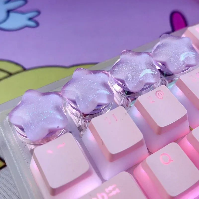 Set of 4 Translucent Star Keycaps - Cute Personalized Gift