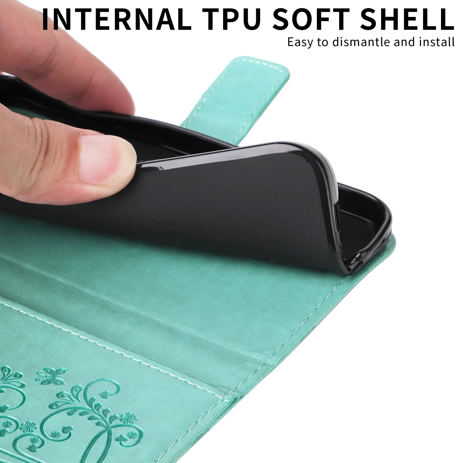 Butterfly Embossed Leather Wallet Flip Case