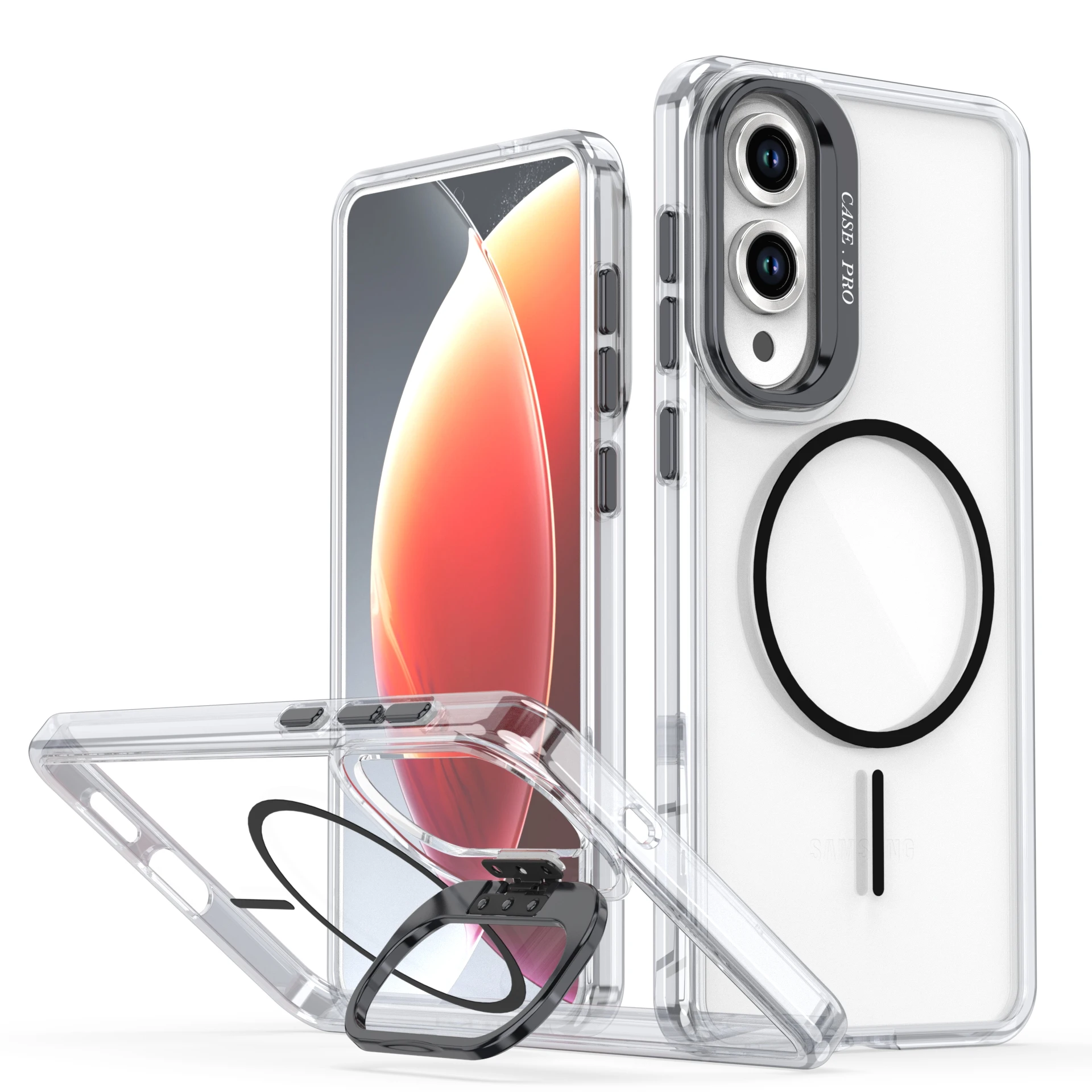 Luxury Clear Magnetic Lens Stand Phone Case with MagSafe Integration