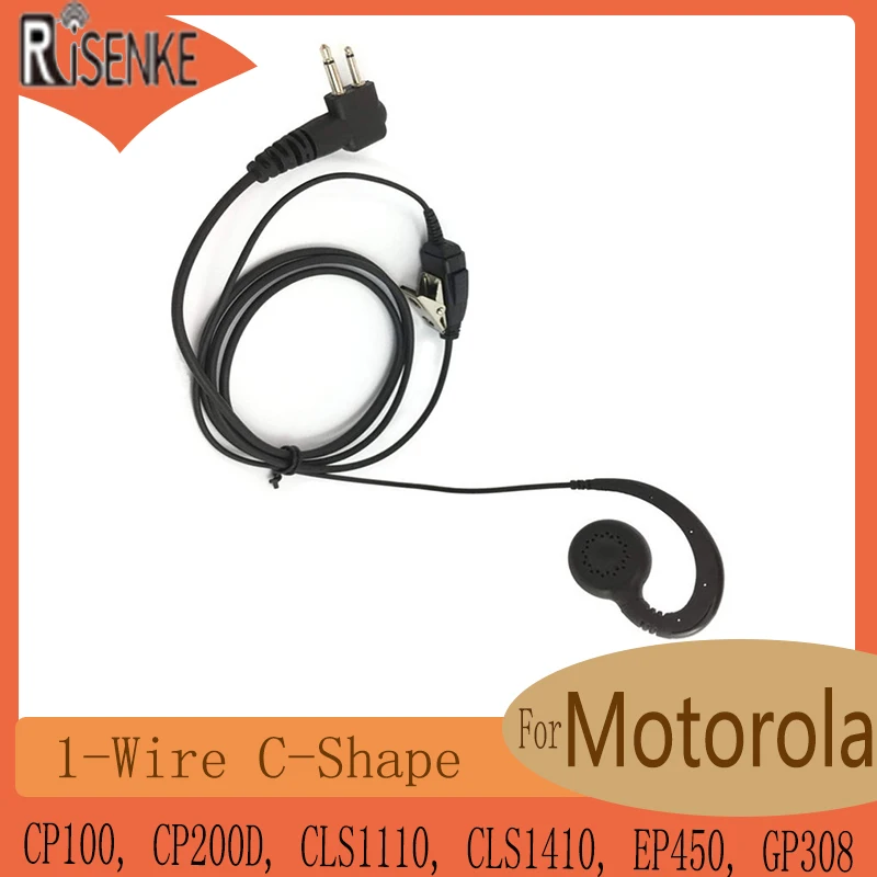 RISENKE-C Shape Swivel Headset, Earpiece Earphone with PTT Mic for Motorola CP100 CP200D CLS1110 CLS1410 EP450 GP308