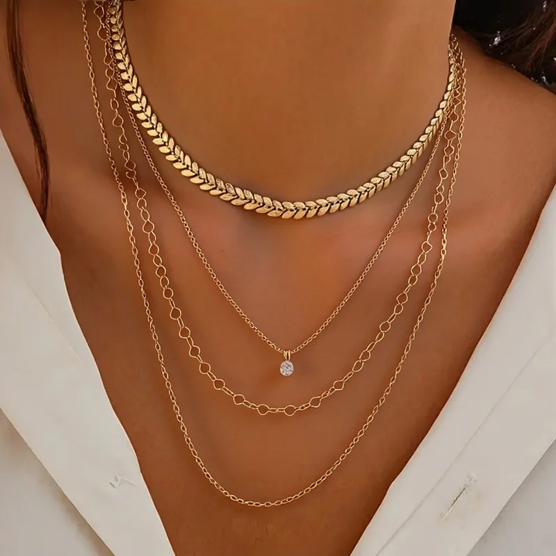 4pcs Charm Plane Chain Necklace Womens Fashion Jewelry