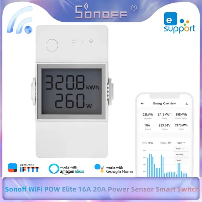 

Смарт-переключатель Sonoff с поддержкой Wi-Fi, POW Elite, 16 А, 20 А