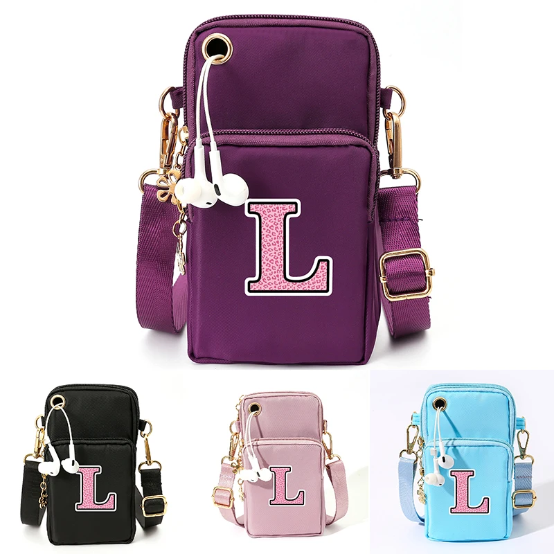 

4 Color Mobile Phone Bag Cartoon Letter L Three-Layer Yoga Exercise Diagonal Cross Fashionable Shoulder Arm Bag