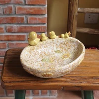 Vintage Duck Mother Babies Ceramic Tray Oval Cream Yellow Colors With Sunflowers Decor For Home Garden Keys Storage Plate Holder 1