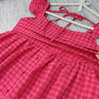 Kids Girls Plaid Dress Summer Sleeveless Ruffle Shoulder Dresses And Top Toddler Girl Elegant Dress Fashion Girls Clothing 6