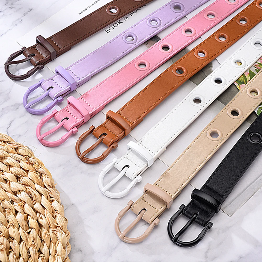 

Punk Fashion Leather Belt Alloy Pin Buckle Eyelet Grommet Hollow Out Holes Waist Belt Pants Dresses Decorative Waistbands DIY