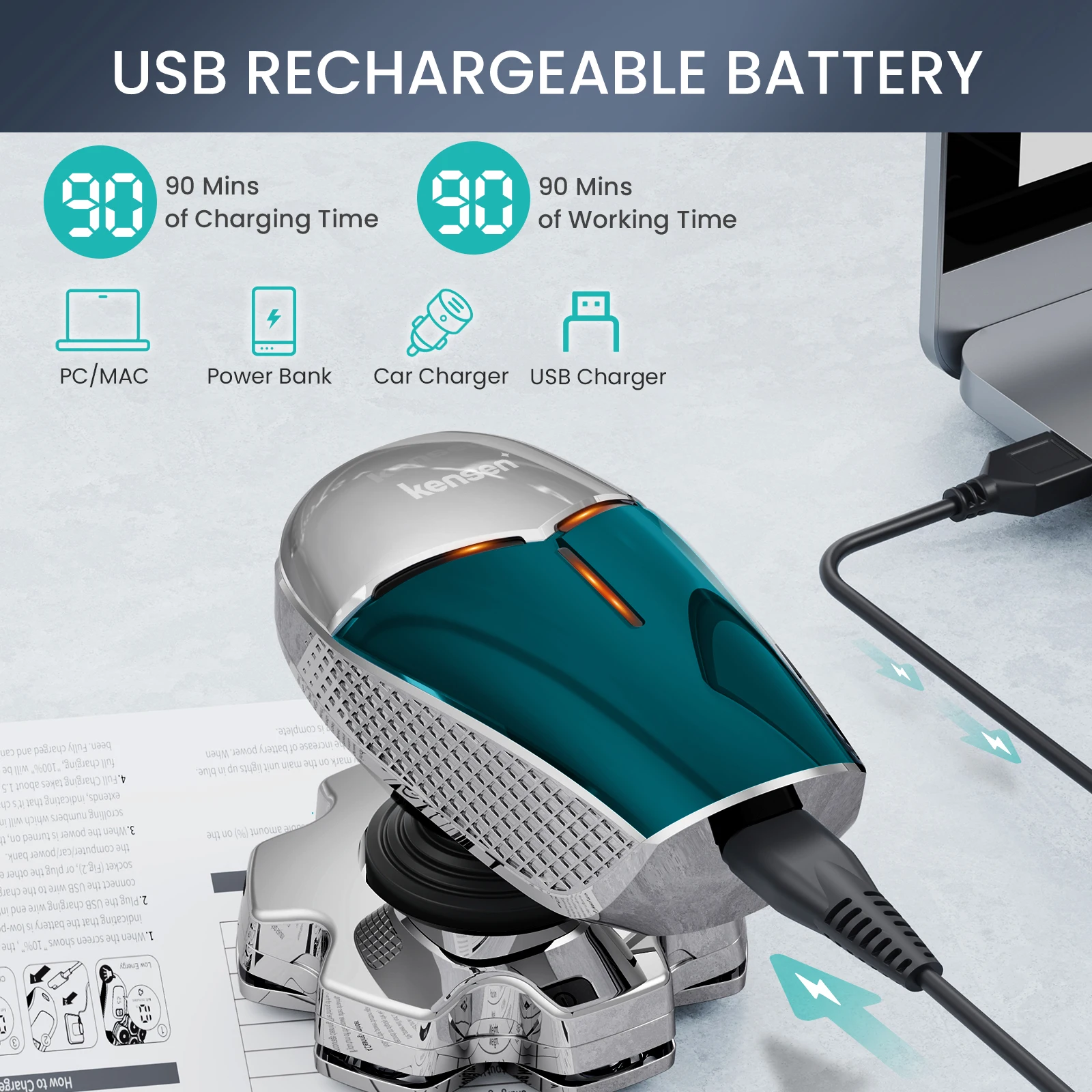 KENSEN 5 in 1 Electric Head Shaver Magnetic 7D Floating Blade Men's Grooming Kit Rechargeable Head Shaving Machine Beard Trimmer 5