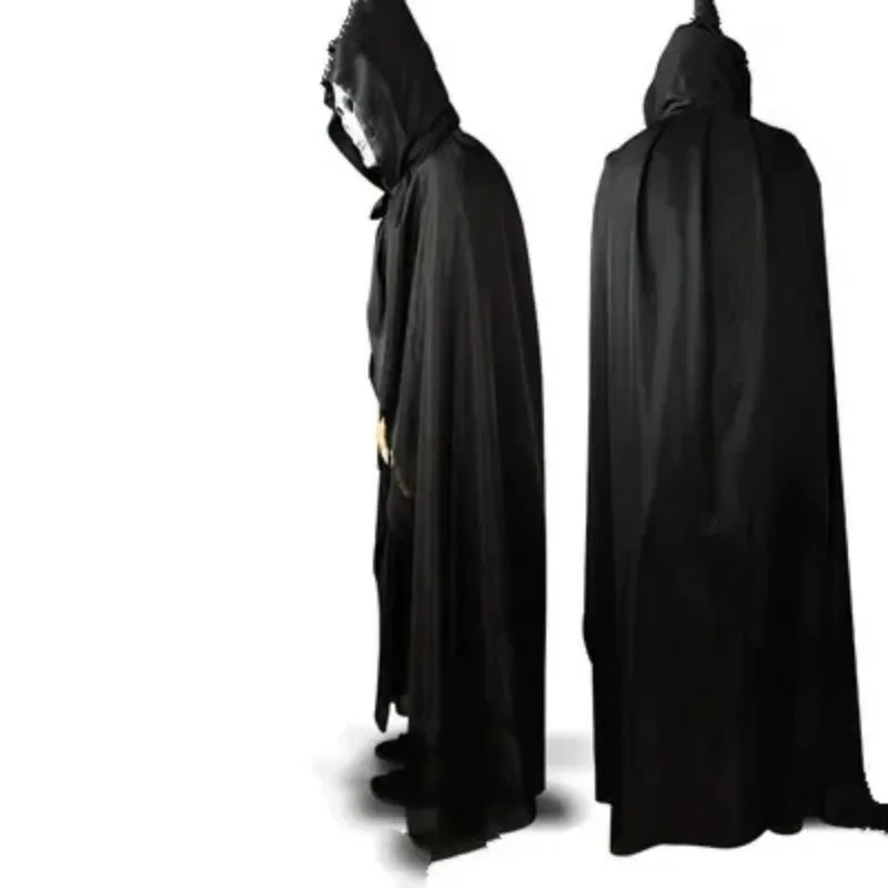 Black Hooded Cloak Wicca Robe Medieval Witchcraft Cape Halloween Costumes Dress Halloween Wizard Hooded Cloak CosPlay Cloak