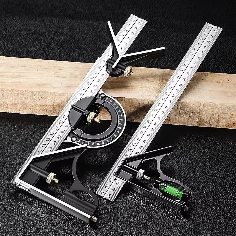 Multi-Function Precision Carpentry Tool - Adjustable Sliding Metal Ruler and Framing Square