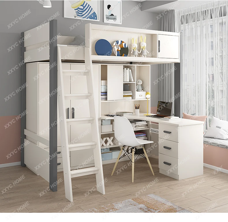 Bed Table Home Combined Bed Integrated Upper and Lower Bunk Double Rounds Wardrobe Desk