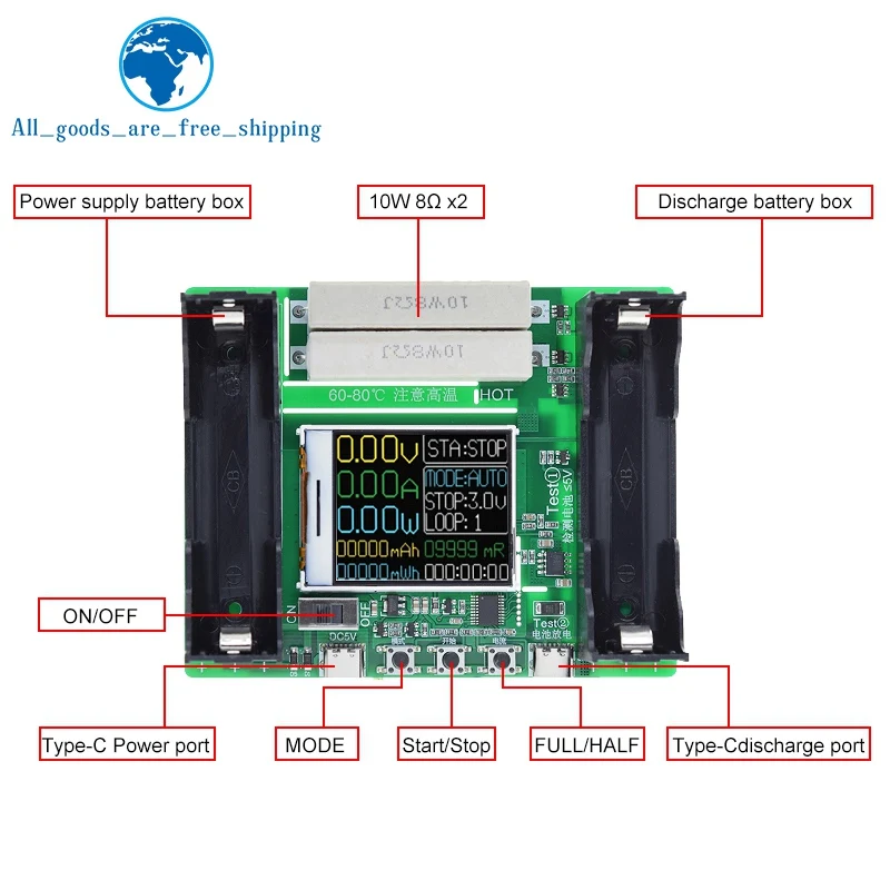 Type C LCD Display Battery Capacity Tester MAh MWh Lithium Battery