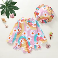 Summer Beach Infant Girl Swimsuit With Swim Cap  Rash Guard Long Sleeve Bathing Suit Stand Neck Zipper Beach Zip Up Swimsuits 1