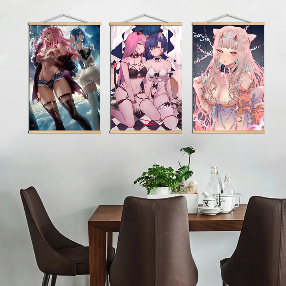 

Плакаты аниме Darling In The FranXX Zero Two HD, Картина на холсте, Настенный декор, Свиток из цельного дерева для домашнего декора