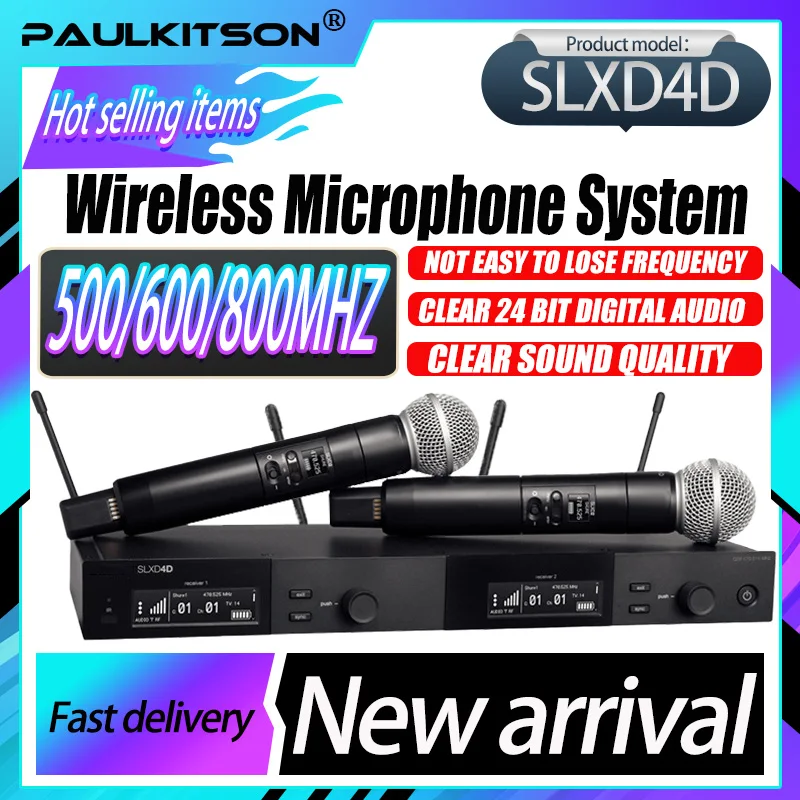 Wireless Microphone Paulkitson Dual Channel SLXD4D/B58 Wireless Handheld Microphone Digital Live Streaming Dynamic Microphone