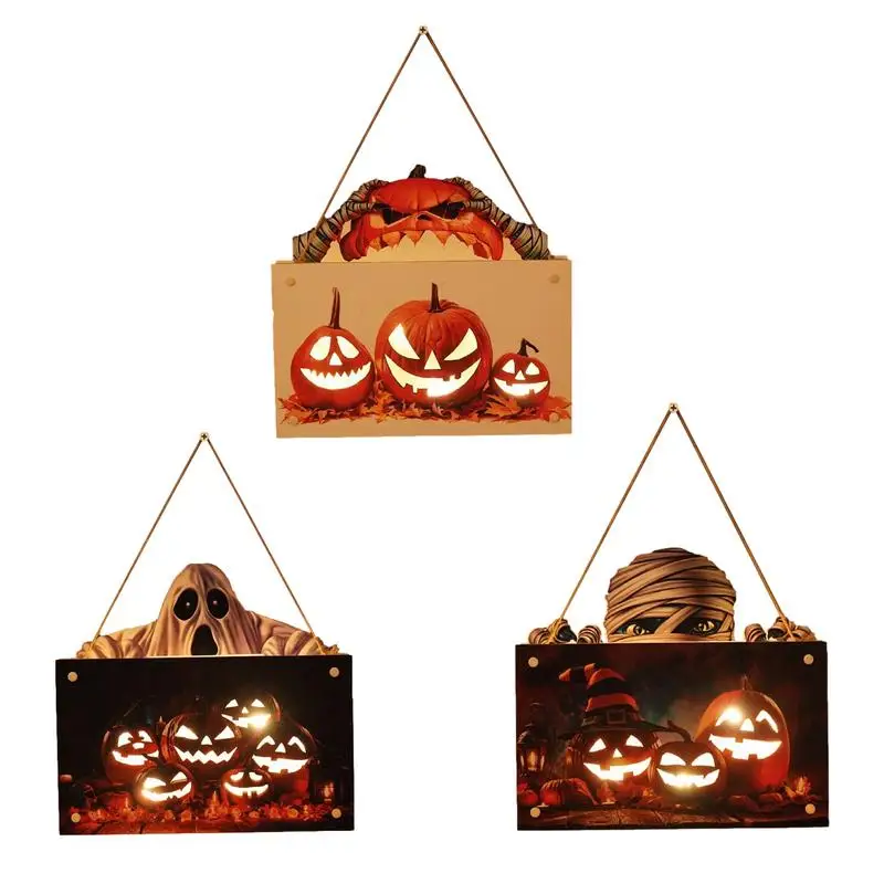

Halloween Wall Sign Wooden Pumpkin Sign Glowing Wooden Hangable Sign For Front Door Hanger Halloween Pumpkin Indoor Outdoor Yard