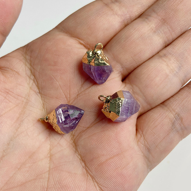 Purple Amethysts Quartz Crystal Pendant Charm Connector For Healing Pendulum Jewelry Making Diy Earring Necklace Gifts