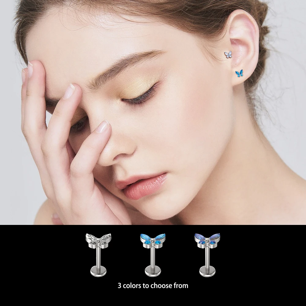 Stud Ear Tragus Cartilage Earrings 16G Ball Labret Lip Zircon Opal Lobe Helix Daith Piercing Body Jewelry Silver Gold Starfish Crystal Stud Earrings Studded Earrings