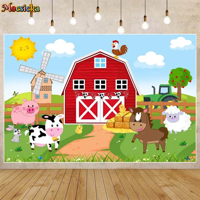 Mocsicka Red Barn Farm Animals Baby Birthday Backdrop Child Cartoon Party Decor Background Photo Studio Props Children Wallpaper