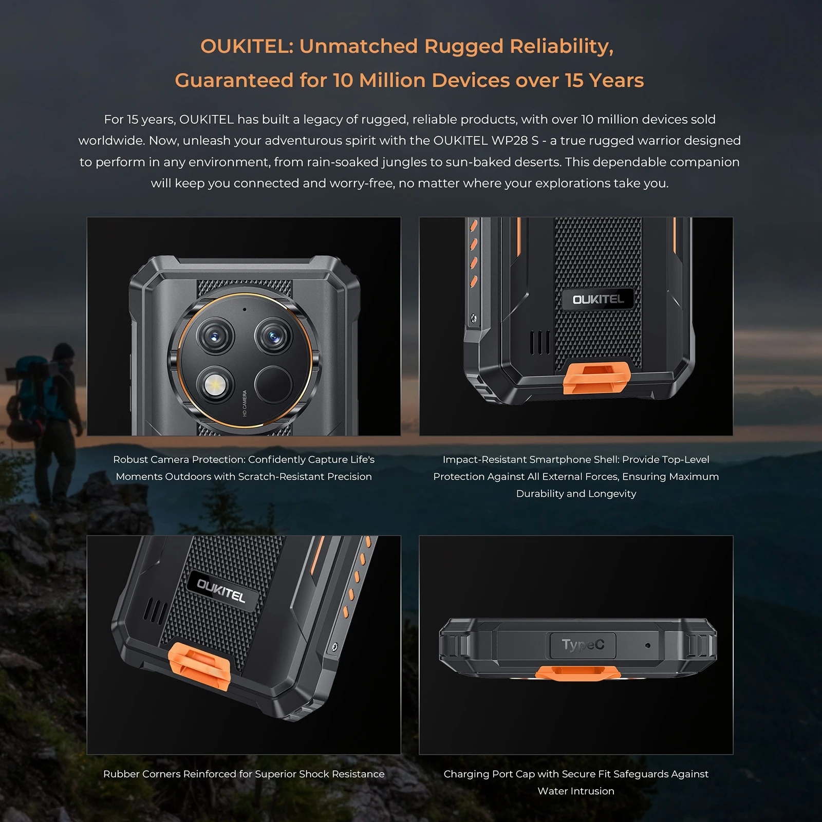 Oukitel WP28 S Rugged Phone 6.52‘' HD Display 10600mAh 8GB (4+4)+128GB Android14 Unisoc T606 13MP Main Camera NFC 4G Smartphone