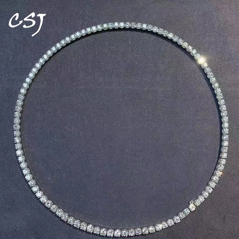 

CSJ 100% Guarantee Real 925 Sterling Silver 40/42/45CM Tennis Necklace 2-3mm Zircon Chain for Unisex Choker Party Jewelry Gift