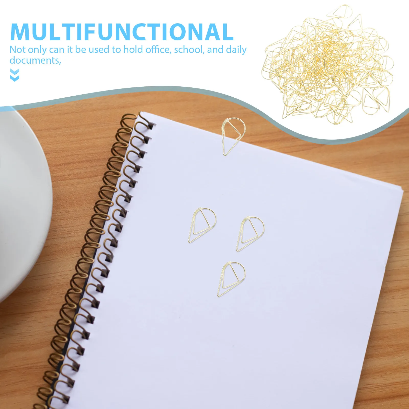 100Pcs 눈물 모양 종이 클립 사무실 학교 문서 파일 메모 메모용 골드 금속 종이 클립 크리 에이 티브 다용도 사무실