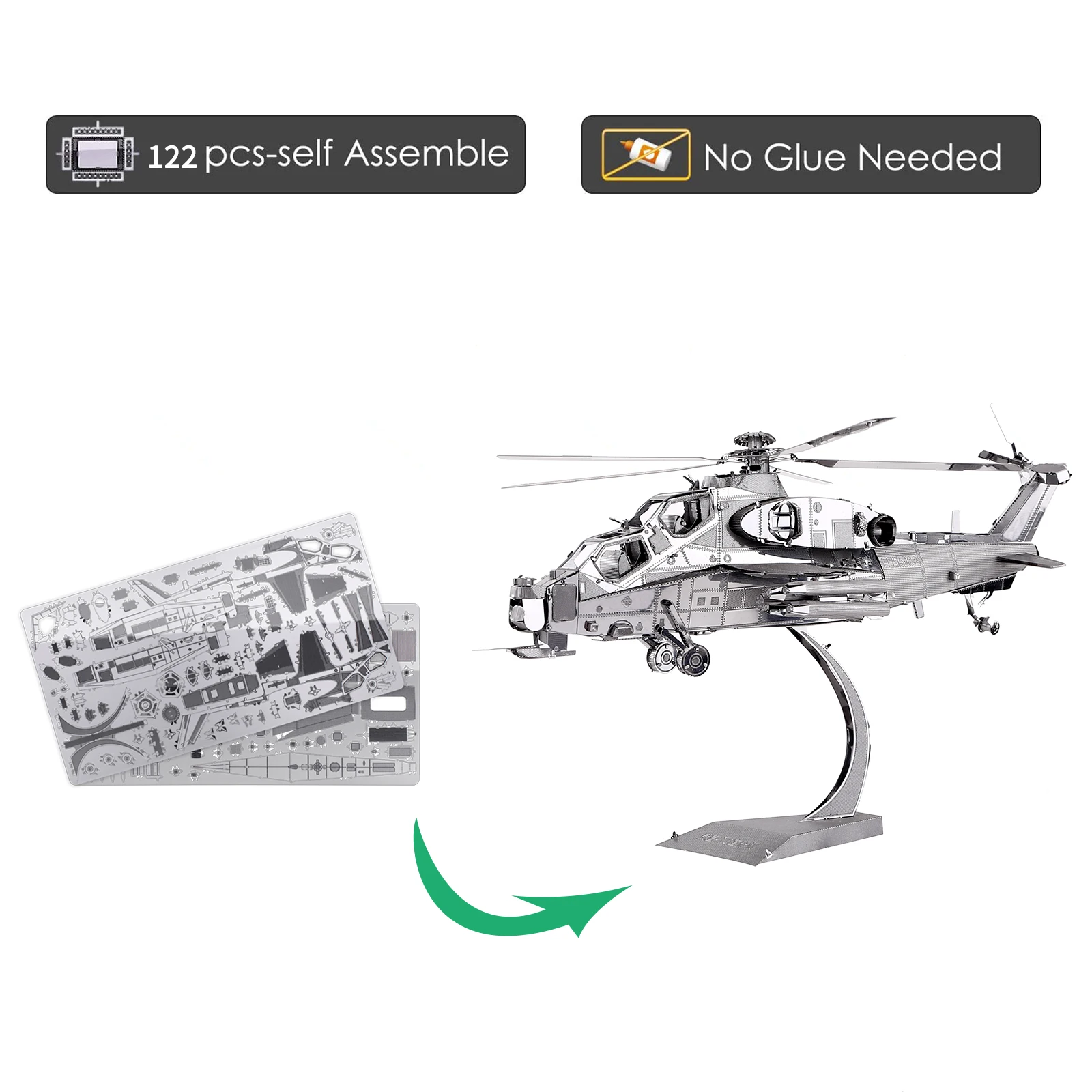 Piececool 3D Metal Puzzles WUZHI-10 Helicopter Model Kits DIY Jigsaw for Teen Brain Teaser Toys for Adult 3