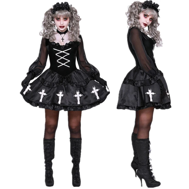 Vestido cosplay freira Halloween feminino fantasia terror disfarce vestido  fantasia festa