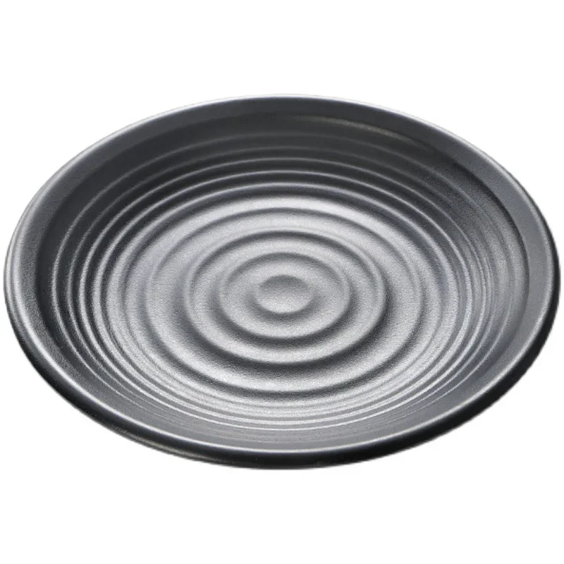 Black Melamine Anti-fall Dinner Plate Round Food Snacks Sushi Steak Tray Dessert Tea Tableware Dish Kitchen Accessories