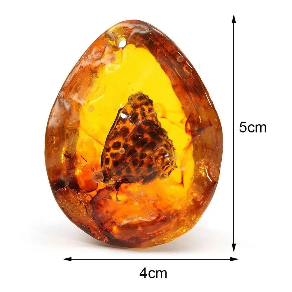 5*4cm Beautiful Amber Butterfly Insects Stone Pendant Necklace Gemstone For DIYJewellery Pendant Crafts Home Decoration C1Z6 5
