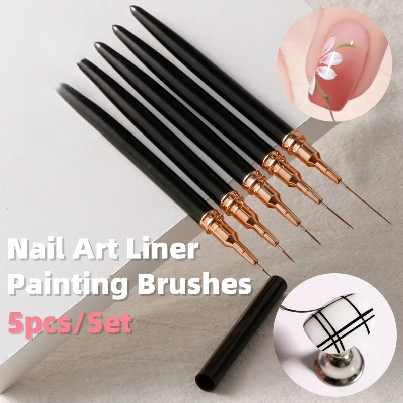 5pcs/Set Pink/Black Nail Art Liner/Painting Brushes Ultra-thin Line Drawing Tool 4/8/12/20/25mm Professional Nail Liner Pen Tool