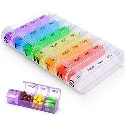 Weekly 7 - Day Pill Organizer with 28 Compartments - Travel - Friendly 4 - Times - a - Day Tablet Storage (MULTI)