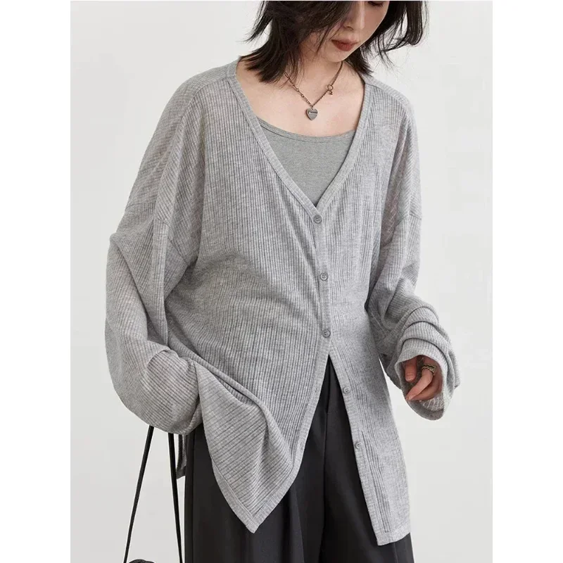 Women's Cardigan New V-neck Long Sleeved Female Shirt Female Jumpers Sun Protection Woman Top Spring Summer Knitted Cardigan 3