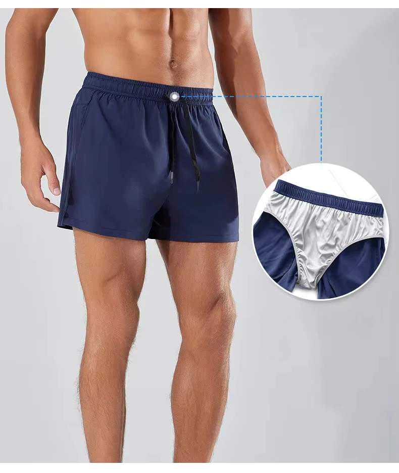 Men Sport Shorts Double Deck Running Shorts 2 in 1 Beach Jogging Training Short Pant Gym Wear Fitness Basketball Workout Clothes 2