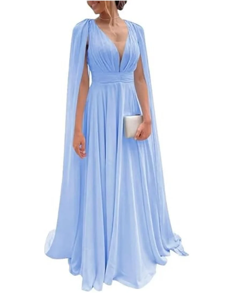 TSxuelian Floor Length Mother of Bride Women's Long Bridesmaid Dresses with Sleeves Pleated Chiffon V-Neck Formal Evening Dress mother bride dresses