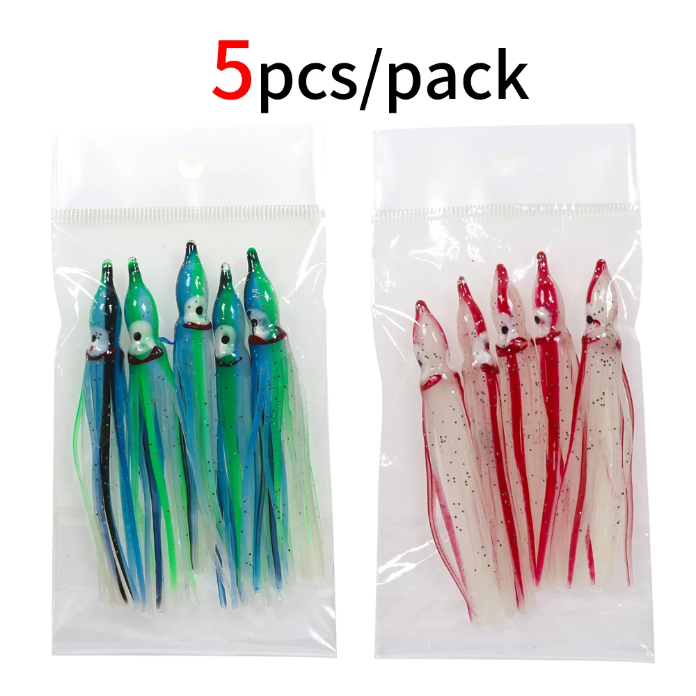 2bags 10pcs 9cm Soft Squid Skirts Luminous Plastic Octopus Bait Fishing  Artificial Lure Mix Color Lumo Green Blue Orange